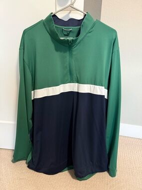 PUMA Green/Navy Colorblock 1/4 Zip Golf Pullover